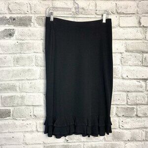 Vintage Saks Fifth Avenue Collection Black Jersey Knit Ruffle Knee Length Skirt